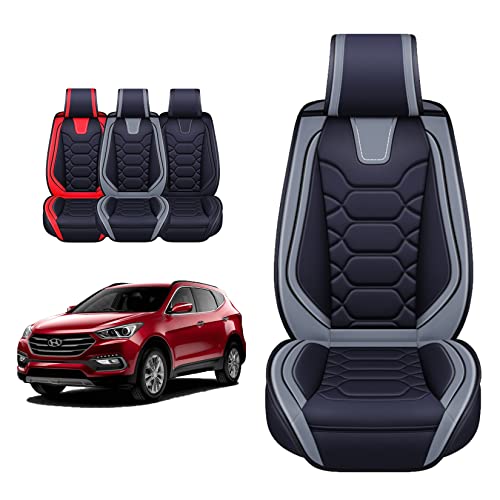 OASIS AUTO Hyundai Santa Fe Accessories Seat Covers 2013-2025 Custom Fit Leather Cover Protector Cushion for Santafe (Front Pair, Gray)