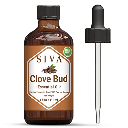 Siva Clove Bud Essential Oil 4 Fl Oz with Premium Glass Dropper - 100% Pure, Natural, Undiluted & Therapeutic Grade, Perfect for Hair Care, Dental Care, Aromatherapy, Diffuser & Body Massage