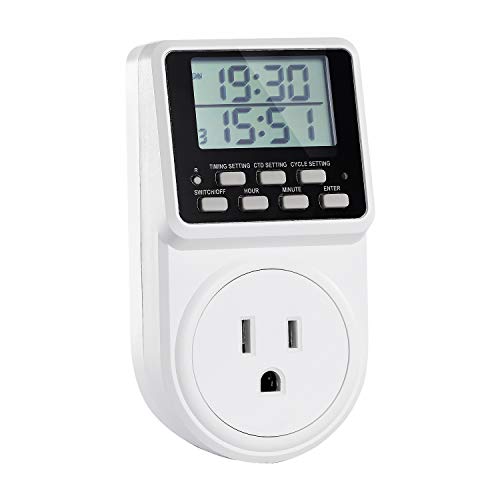 Techbee Digital Infinite Repeat Cycle Intermittent Timer Plug for Electrical Outlet, 24 Hour Programmable Indoor Timed Power Switch with Countdown Delay On and Off (120V, 15A)