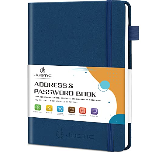 JUBTIC Address book with Alphabetical Tabs, Hardcover Password Keeper and Telephone Book Address Organizer for Contacts, Internet Login Address Log book Journal Notebook for Home or Office-Navy Blue