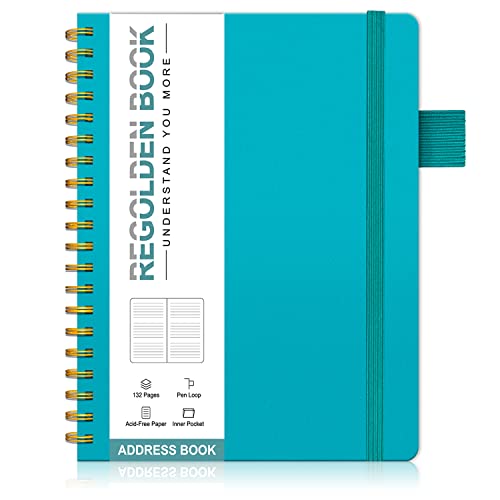 Regolden-Book Address Book with Alphabetical Tabs, Hardcover Address Organizer for Record Contacts, Telephone Book for Seniors, Internet Log Book Journal with Password, Pen Loop, Pocket, (5.7x7.2")