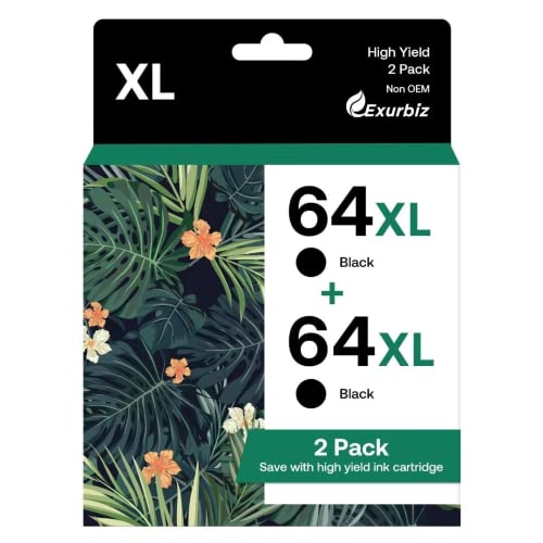 64XL Ink Cartridges Black Compatible for HP 64 XL Work with HP Envy Photo 7855 7858 7155 6255 6252 7100 7800, HP Envy Inspire 7900e 7950e Tango Series Printer (2 Pack)