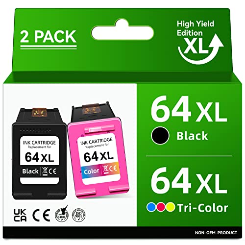 High Yield for HP 64XL Ink Cartridge Combo Pack, 64XL Ink Cartridge for HP Printers, Remanufactured for hp Ink 64 for HP Envy Photo 7858 7855 7155 7800, Tango, Envy Inspire 7955e 7255e 7900e Printer