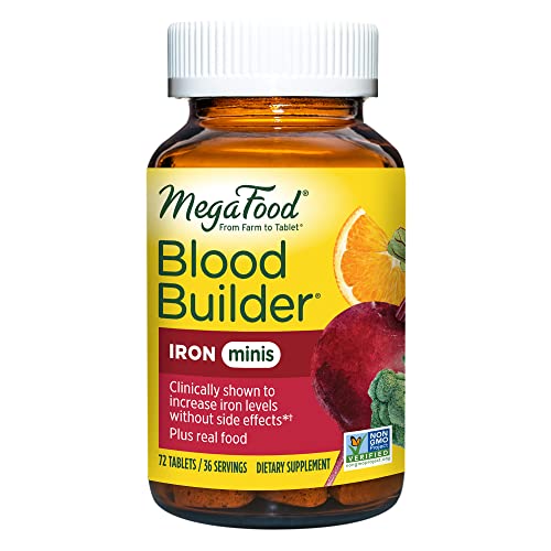 MegaFood Blood Builder Minis - Iron Supplement Shown to Increase Iron Levels Without Nausea or Constipation - Energy Support with Iron, Vitamin B12, and Folic Acid - Vegan - 72 Tabs (36 Servings)