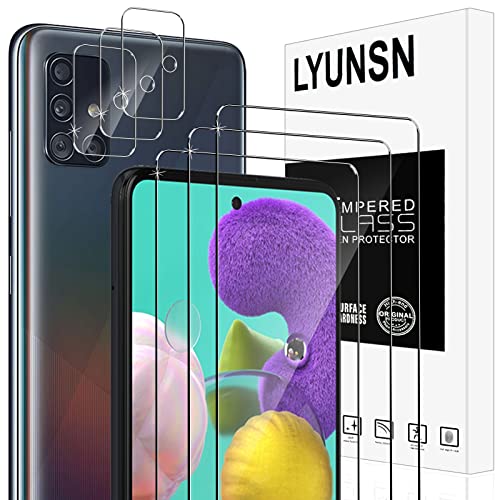 LYUNSN [3+3 Pack] for Samsung Galaxy A51 4G/5G Screen Protector and Camera Lens Protector Tempered Glass protective film 9H Hardness Scratch-Resistan Easy Installation HD Clear