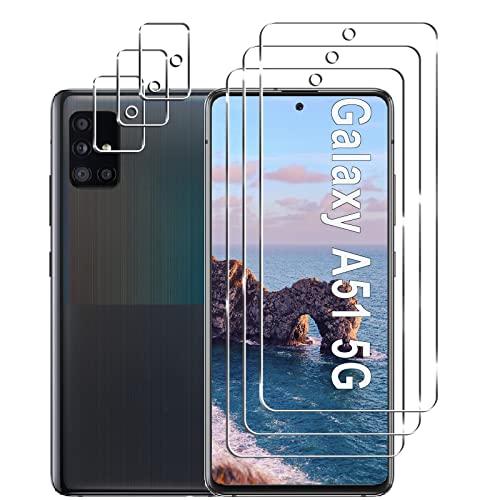 [3+3 Pack] Galaxy A51 Screen Protector + Camera Lens Protector, 9H Hardness Tempered Glass, Scratch Resistant, HD Clear, Easy Installation, Bubble Free, Screen Protector for Samsung Galaxy A51 5G
