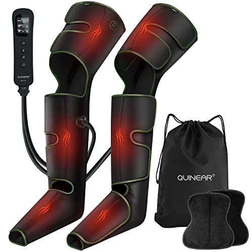 QUINEAR Leg Massager with Heat and Compression, Sequential Compression Device with 3 Modes 3 Intensities 3 Heat and 2 Extensions for Calf Feet Thigh Circulation and Pain Relief(Green)