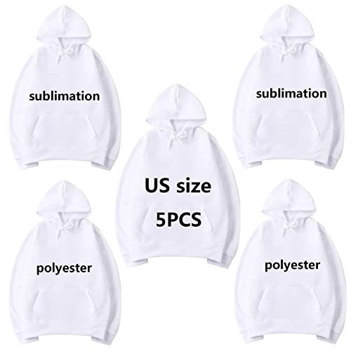 AiDiYGECO 5pcs Sublimation Hoodies Blank white sublimation hoodie sweatshirt for sublimation printing Men blanks 100 Polyester Hoodie For Sublimation (XL)