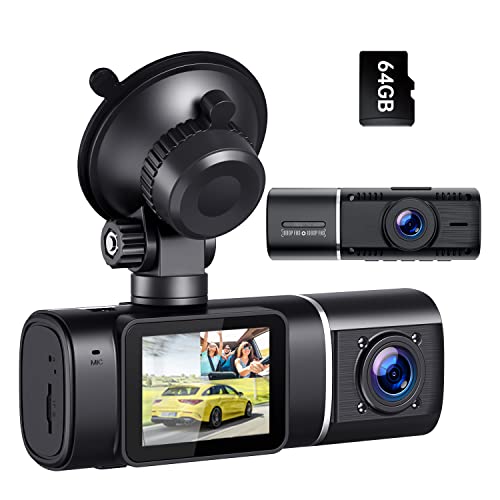 VSTARK Dual Dash Cam FHD 1080P Front and Inside Dash Camera with 64GB SD Card Infrared Night Vision Car Camera with 1.5" LCD Display Parking Mode G-Sensor Loop Recording HDR