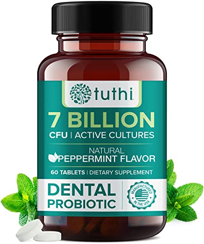 Tuthi Oral Probiotics for Mouth Bad Breath - Dental Probiotic for Teeth and Gums - Oral Health Probiotics - Dental Probiotic Halitosis Treatment for Bad Breath Adults - 60 Lozenges Peppermint Flavor