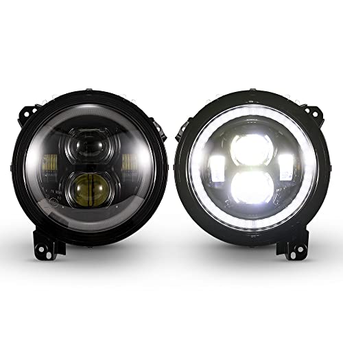 Kiwi Master 9 Inch Round LED Headlights Halo DRL for Jeep Gladiator JT 2018-2023 Jeep Wrangler JL Accessories High Low Beam Headlight with Daytime Running Lights (New Version Adjustable Screw)