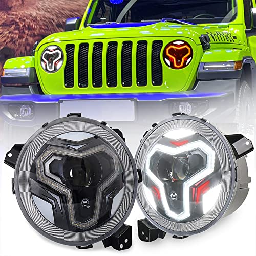 Tykick 9 Inch Jeep LED Headlights Round Integrated Cool DRL and Welcome Lights for Jeep Wrangler JL 2018 2019 2020 2021 2022 2023 Gladiator JT 2019 2020 2021 With Angle Adjustment Screw, 2 Packs