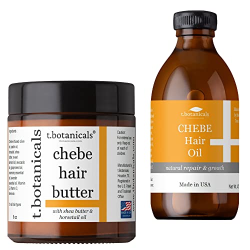 t.botanicals Chebe Oil and Butter Set for Hair Growth Organic from Chad Africa, Set of 4 oz Chebe Oil and 8 oz Chebe Butter with Horsetail (Lavender)