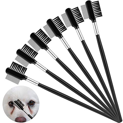 Mudder 6 Pieces Tear Stain Remover Comb Double-sided Dog Eye Comb Brush Double Head Grooming Comb Multipurpose Tool for Small Pet Cat Dogs Removing Crust and Mucus