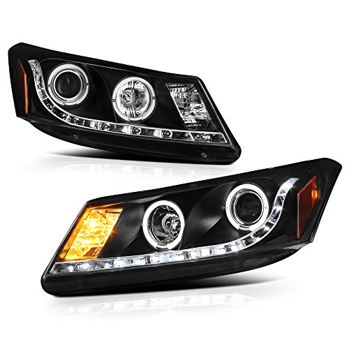 [For 2008-2012 Honda Accord Sedan] LED Halo Ring Black Projector Headlight Headlamp Assembly, Driver & Passenger Side