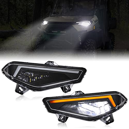 SAUTVS 2PCS LED Headlights Assembly for Polaris Ranger, LED Head Lights Front Lamps with High-Low Beams DRL Turn Signal Light for Polaris Ranger Crew XP 1000 2018-2023 Accessories (Replace #2889072)