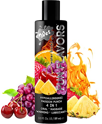 Wet Fun Flavors Passion Punch 4 in 1 Warming Flavored Tasty Lube 3 Fl Oz, Premium Personal Lubricant, Men, Women and Couples, Ideal for Foreplay & Massage, Paraben Free, Gluten, Stain, & Sugar Free