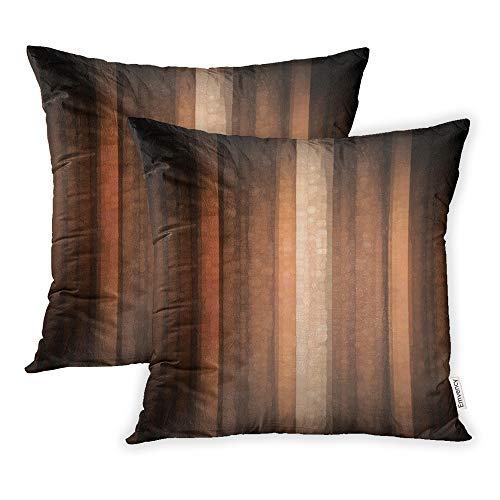 Emvency Pack of 2 Throw Pillow Covers Print Polyester Zippered Pillowcase Orange Copper and Pale Peach Abstract with Cool Glass and Vintage Stripe Design 18x18 Square Decor for Home Bed Couch Sofa