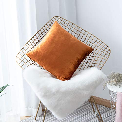 Home Brilliant Velvet Pillow Covers 18x18 Soft Orange Pillow Cases Decorative Pillow Covers for Sofa Couch Chair Bench, 18x18 Inch (45x45cm), Copper