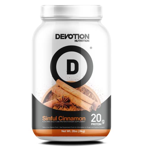 Devotion Nutrition Protein Powder Blend | Gluten Free, Keto Friendly, No Added Sugars | 1g MCT | 20g Whey & Micellar Protein | 2lb Tub (Sinful Cinnamon)