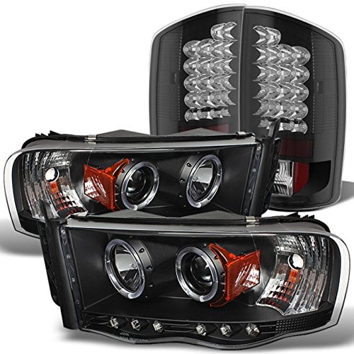 AKKON - For Dodge Ram 1500 2500 3500 Black Dual Halo Projector Headlights + Black LED Perform Tail Lamps Combo
