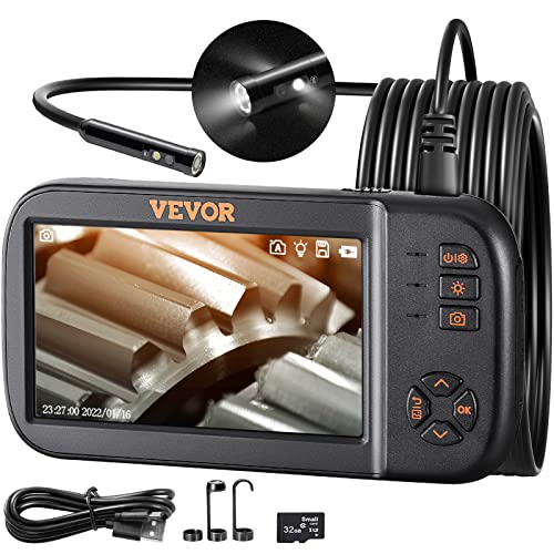 VEVOR Triple Lens Industrial Endoscope, 4.5" Screen Borescope Inspection Camera with 10 LED Light, 1080P Sewer Camera, IP67 Waterproof Drain Snake Camera for Auto, Plumbing(16.5FT Cable, 32GB Card)