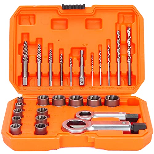 Luckyway 26-Piece Impact Bolt & Nut Remover, Spiral Screw Extractor with 3/8 Drive Impact and Drill Bit, Metal Nut Splitter Cracker Set for Removing Broken Studs, Bolts, Socket Screws, and Fittings