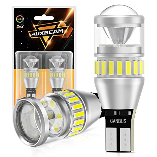 Auxbeam 912 921 LED Bulb for Backup Reverse Light Bulbs, 4000 Lumens 400% Brighter Super Bright Canbus Error Free 906 904 922 W16W T15 LED Bulbs with Double Projectors, 6500K White, Pack of 2