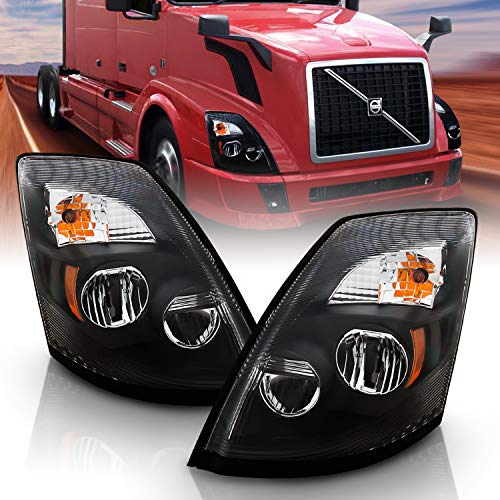 AmeriLite Black [Extreme LED High/Low Beam] 6000K Replacement Headlights Set For Volvo VNL/VNX - Driver and Passenger