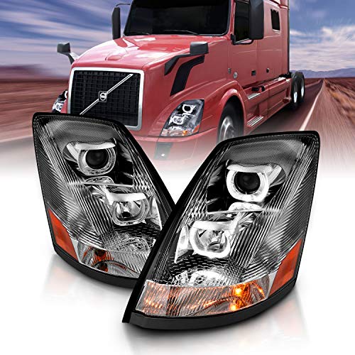 AmeriLite Chrome Dual LED Halo Projector Headlights Pair For 2004-2015 Volvo VN/VNL Replacement