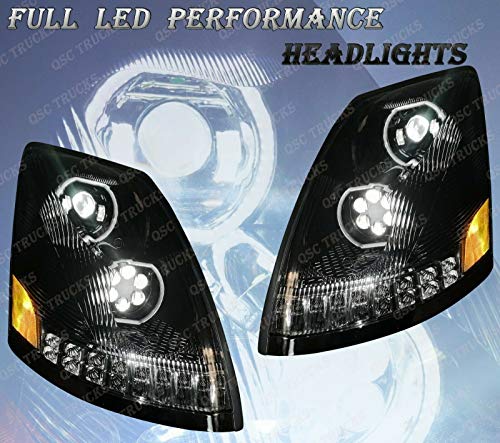 QSC Full LED Performance Headlights Pair Sequential Turn Signals Compatible with Volvo VNL 04-17