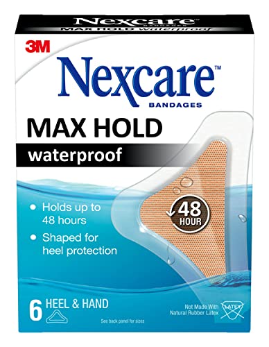 Nexcare Max Hold Waterproof Bandages, Stays on until you take it off for up to 48 hours, 6 ct Hand/Heel