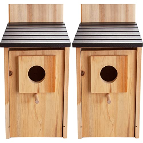 Cartman Cedar Blue Bird Box House, Wood Bird Houses for Outside, Hummingbird House for Outside Clearance Garden Country Cottages, 2PK