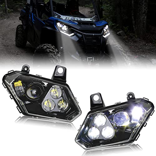 SAUTVS LED Headlights for Maverick Trail Sport Commander, LED Head lamp halo light Clear Lens for Can-Am Trail Sport Max 800 1000 2018-2023 / Commander & Max 1000R 2021-2023 Accessories (2PCS)