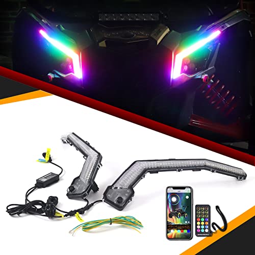 Yiswhis X3 LED Turn Signal Light with Chasing Color, Remote and APP Control, Front Signature Accent Fang Light Assembly for Can-Am Maverick X3, Maverick Sport, Maverick Trail and etc.