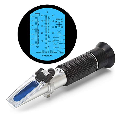 4-in-1 DEF Antifreeze Coolant Refractometer for Automobile Antifreeze System, Diesel Exhaust Fluid, Battery Acid and Windshield Washer Fluid