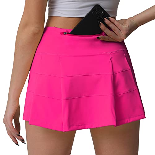 Husnainna High Waisted Pleated Tennis Skirt with Pockets Athletic Golf Skorts for Women Casual Workout Built-in Shorts 018BZQ-Hot Pink/e10