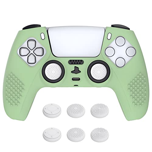 eXtremeRate PlayVital 3D Studded Edition Anti-Slip Silicone Cover Skin for ps5 Controller, Soft Rubber Case Protector for ps5 Wireless Controller with Thumb Grip Caps - Matcha Green