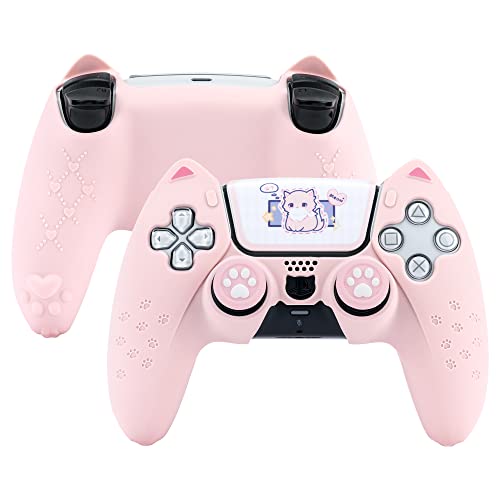 GeekShare Cat Paw PS5 Controller Skin Anti-Slip Silicone Skin Protective Cover Case for Playstation 5 DualSense Wireless Controller (Pink)