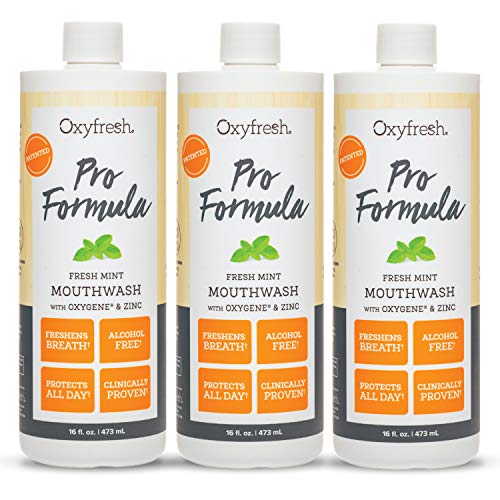 Oxyfresh Pro Formula Fresh Mint Mouthwash  Patented Zinc Mouthwash for Fresh Breath & Healthy Gums  Dye Free, Fluoride Free, Alcohol Free Mouthwash  3 Bottles, 16 oz. ea.