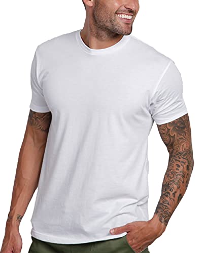 INTO THE AM Premium Men's Fitted Crew Neck Essential Tees - Modern Fit Fresh Classic Short Sleeve Plain T-Shirts for Men (White, X-Large)
