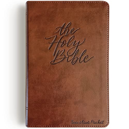 Hand Lettered and Laser Engraved ESV Large Print Bible, Red Letter Brown Cover, Includes Option to add Engraved Name, Personalized Gift for Wedding, Baptism, Graduation or Birthday