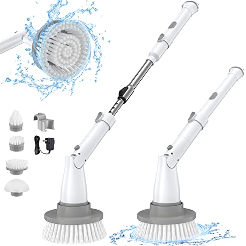 Sweepulire Electric Spin Scrubber, Electric Bathroom Scrubber with 2 Speeds, Adjustable Extension Arm, 4 Replaceable Brush Heads, Power Shower Scrubber Cleaning Brushes for Bathroom, Tub, Tile, Floor