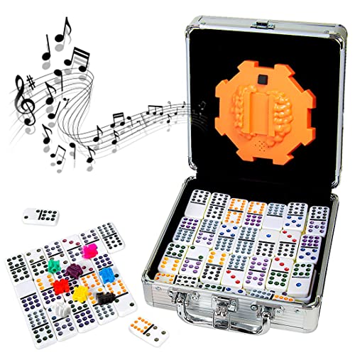 Yinlo Mexican Train Domino Set with Sound Effect, Dominoes Set for Travel, 91 Tiles Double 12 Colored Dominoes Travel Game Set with Aluminum Case