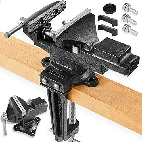 Dual-Purpose Combined Universal Vise 360 Swivel Base Work, Bench Vise or Table Vise Clamp-On with Quick Adjustment, 3.3" Movable Home Vice for Woodworking