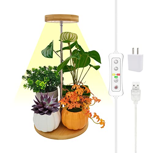 Plant Grow Light for Indoor Plant,Bamboo Mini LED Grow Light Garden,Height Adjustable,Automatic Timer with 8/12/16 Hours