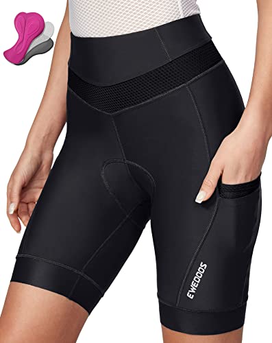 Padded Bike Shorts Women with 4 Pockets 4D Padding Biking Cycling Shorts Women for 3H+ Rides Bicycle Shorts for Women Black