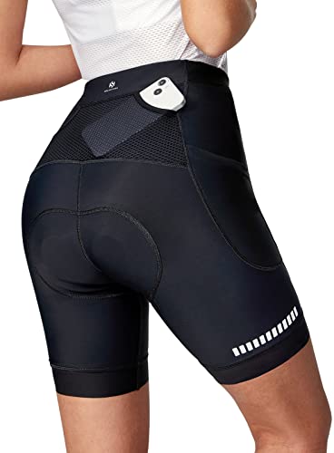 Heathyoga Womens 4D Padded Bike Shorts with Pockets Padding Cycling Shorts Women Bicycle Shorts Biker Biking Shorts Black