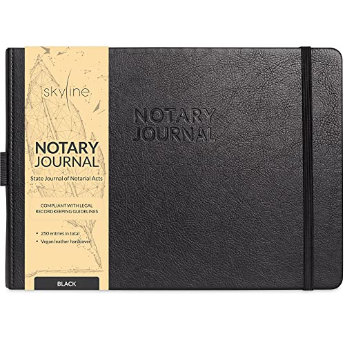 Skyline Notary Journal  Official Notary Public Record Book with Numbered Pages  Log Book for Notarial Acts & Records  Notary Supplies  250 Entries, Hardcover, 10x7 (Black)