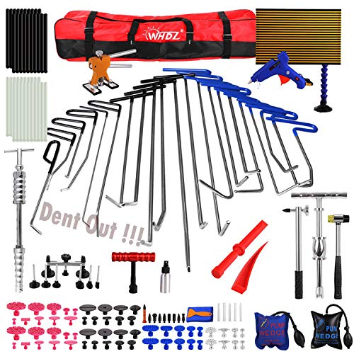 WHDZ Paintless Dent Repair Rods Kit Tools Repair Hammer LED Double Stripe Line Board 21pcs Rods for Car Auto Dent Hail Damage Removal Kit